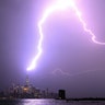 A bolt of lightning strikes One World Trade Center in New York City, August 22