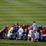 Members of the Republican team pray before the annual Congressional baseball game at Nationals Park in Washington, Thursday    