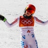 Mikaela Shiffrin of the United States, after her second run of the women's slalom at the 2018 Winter Olympics in Pyeongchang