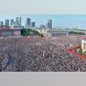 North Koreans rallying in Kim Il Sung Square in Pyongyang, August 9