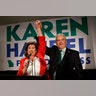 Republican candidate for Georgia's 6th District Congressional seat Karen Handel celebrates with her husband Steve as she declares victory