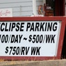 A parking sign for people visiting for the solar eclipse in Depoe Bay, Oregon, August 9