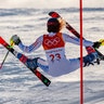 Resi Stiegler of the United States, falls during the first run of the women's slalom at the 2018 Winter Olympics in Pyeongchang