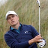 Jordan Spieth plays a shot off the 11th tee during the final round of the British Open Golf Championship