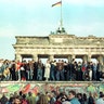West Berlin citizens on top of the Berlin Wall in front of the Brandenburg Gate, November 10, 1989