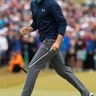 Jordan Spieth celebrates his birdie on the 16th hole during the final round of the British Open Golf Championship