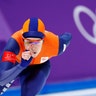 Ireen Wust of Netherlands winning the gold medal in the women's 1,500 meters speedskating race at the 2018 Winter Olympics