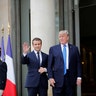 French President Emmanuel Macron with U.S. President Donald Trump at the Elysee Palace in Paris