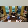 President Trump speaks during an interview with Reuters in the Oval Office of the White House in Washington, on April 27, 2017