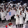 North Korea's Hwang Chung Gum and South Korea's Won Yun-jong march during the opening ceremony of the 2018 Winter Olympics