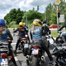 Participants ride motorbikes during a ride out at the women-only Petrolettes motorcycle festival in Neuhardenberg, Germany