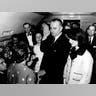 Lyndon Johnson is sworn in as US President in cabin of Air Force One after John F. Kennedy assassination, with Jacqueline Kennedy at right, on Nov. 22, 1963