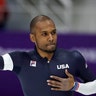 Shani Davis of the U.S. after the men's 1,000 meters speed skating race t the 2018 Winter Olympics