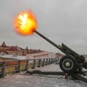 Tennis player Roberta Vinci of Italy, participant of the St. Petersburg Ladies Trophy-2017 tennis tournament, winner of the Petersburg Ladies Trophy-2016, makes a midday cannon shot in the Saint Peter and Paul Fortress in St.Petersburg, Russia