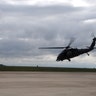 HH-60 Pavehawk helicopter, carrying pararescuemen, takes off from Fort Hood, Texas
