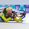 Gold medalist Hanna Oeberg of Sweden during the women's 15km individual biathlon at the 2018 Winter Olympics