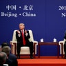 President Donald Trump and China's President Xi Jinping meet business leaders at the Great Hall of the People in Beijing, China, Thursday