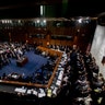 Former FBI Director James Comey speaks during a Senate Intelligence Committee hearing on Capitol Hill