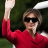 First Lady Melania Trump after a boat trip down the River Seine in Paris