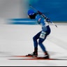 Gold medalist Martin Fourcade, of France, participates in the men's 12.5-kilometer biathlon pursuit at the 2018 Winter Olympics