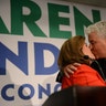 Karen Handel, Republican candidate for Georgia's 6th Congressional District, kisses husband Steve Handel during her acceptance speech
