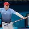 United States skip John Shuster reacts during the men final curling match against Sweden