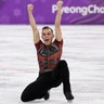 Adam Rippon of the United States at the end of his performance in the men's figure skating short program at the 2018 Winter Olympics