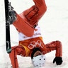 Stanislau Hladchenko of Belarus, crashes during the men's aerial final at the 2018 Winter Olympics in Pyeongchang