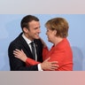 German Chancellor Angela Merkel welcomes France's President Emmanuel Macron at the G-20 summit in Hamburg, Germany
