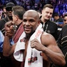 Floyd Mayweather Jr. after defeating Conor McGregor in a super welterweight boxing match in Las Vegas