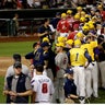 Democrats and Republicans greet each other after the annual Congressional baseball 