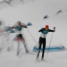 Gold medalist Eric Frenzel of Germany, leads the pack in the 10km cross-country skiing portion of the nordic combined at the Winter Olympics