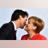 German Chancellor Angela Merkel greets Canada's Prime Minister Justin Trudeau at the beginning of the G-20 summit in Hamburg, Germany