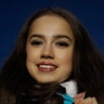 Gold medalist in women's figure skating Russian athlete Alina Zagitova during the medals ceremony at the 2018 Winter Olympics