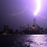 Lightning strikes One World Trade Center during a storm in New York City, August 22, 2017