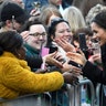 Crowds greet Britain's Prince Harry's fiancee Meghan Markle during a visit to Cardiff Castle in Cardiff, Britain, January 18, 2018
