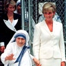 Diana, Princess of Wales holds hands with Mother Teresa in New York City, June 18, 1997