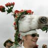 Horse head-shaped hat with roses at Kentucky Derby
