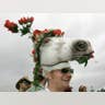 Horse head-shaped hat with roses at Kentucky Derby