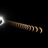 A composite image of 21 separate photographs shows the solar eclipse seen from the Great Smoky Mountains National Park, August 21