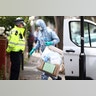 Forensics investigators work at a property which was raided by police in East Ham, east London