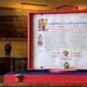 The 'Instrument of Consent', Queen Elizabeth's formal consent to Prince Harry's marriage to Meghan Markle, in London, May 12, 2018