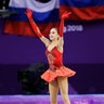 Alina Zagitova of the Olympic Athletes of Russia celebrates after winning the gold medal in the women's free figure skating final