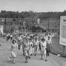 Manhatttan Project workers leave Oak Ridge Facility in August 1945