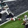 Philadelphia Eagles LeGarrette Blount scores a touchdown against the New England Patriots in the first half of Super Bowl 52