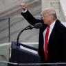 President Donald Trump pumps his fist after delivering his inaugural address after being sworn in as the 45th president of the United States during the 58th Presidential Inauguration.