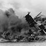 USS Arizona burns after the Japanese raid 