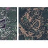 Combination satellite images show Holiday Lakes, Texas, south of Houston, on April 3, and Aug. 30