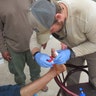 Ephraim Mattos treats a man who stepped on glass in Badush, Iraq, April 2017