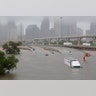 Interstate highway 45 is submerged from the effects of Hurricane Harvey seen during widespread flooding in Houston, Sunday